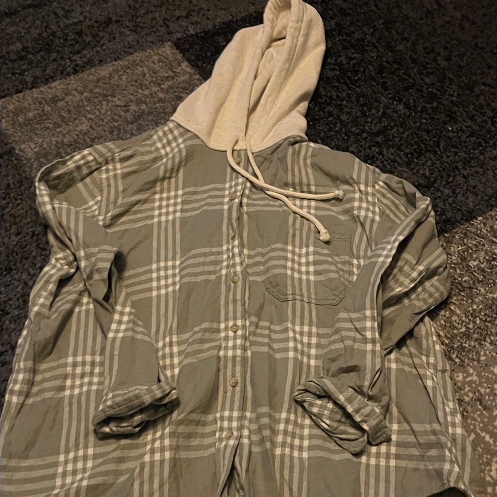 American Eagle Outfitters Green Plaid Hoodie Shirt